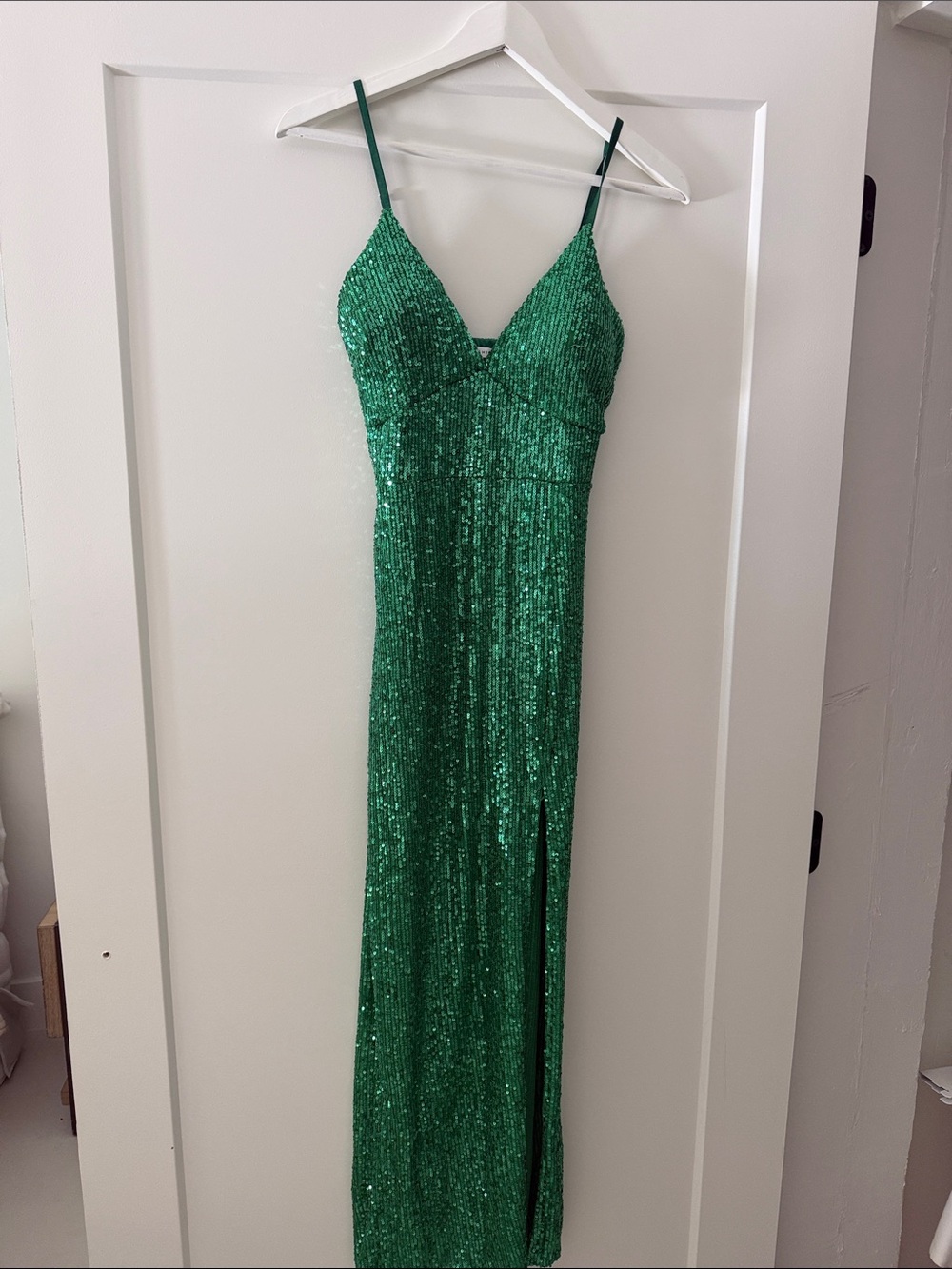 Emerald Green Sequin Spaghetti Strap Dress